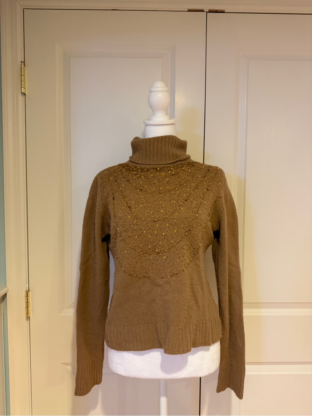 Vintage Dolce & Gabbana Brown Turtleneck Women's Sweater with Embellished Front